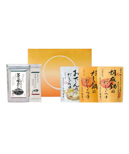 茅乃舎だし・手延べうどん・おでんのだしとつゆ・鍋2種(だし鍋・胡麻鍋)ギフト